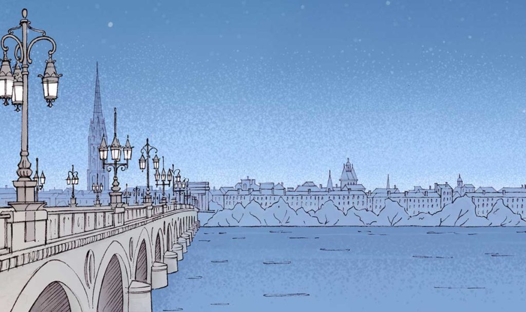Vue nocturne sur le Pont de Pierre de Bordeaux